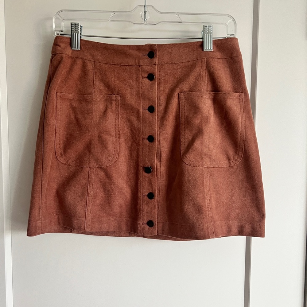 Cotton Candy Pink Suede Button-Front Mini Skirt Size Small